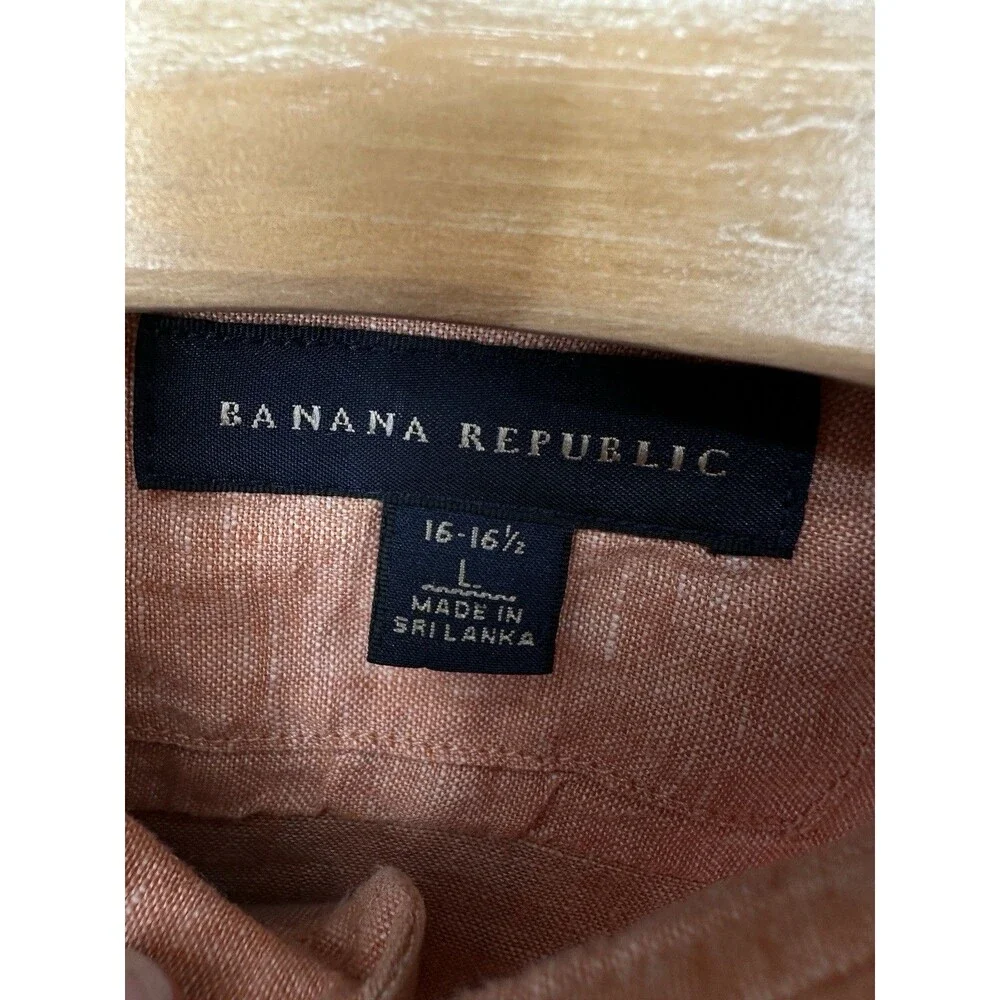 Banana Republic Shirt Mens Large Coral Linen Cotton Untucked‎ Slim Fit Button Up